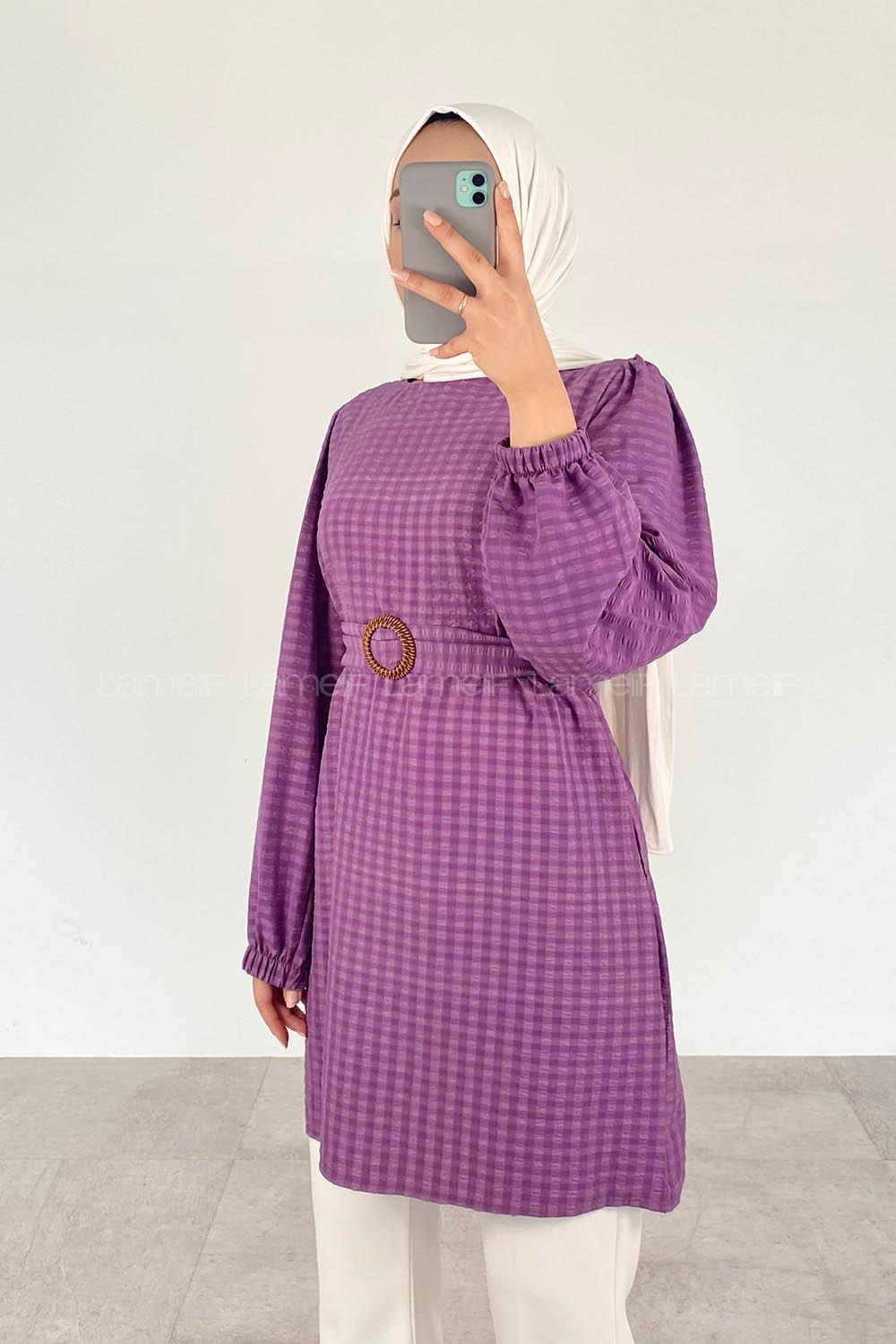 Purble Crew Neck Viscose Fabric Unprinted Tunic