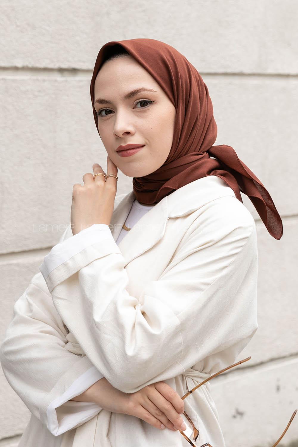 Lamelif Keten Eşarp Çikolata Kahve