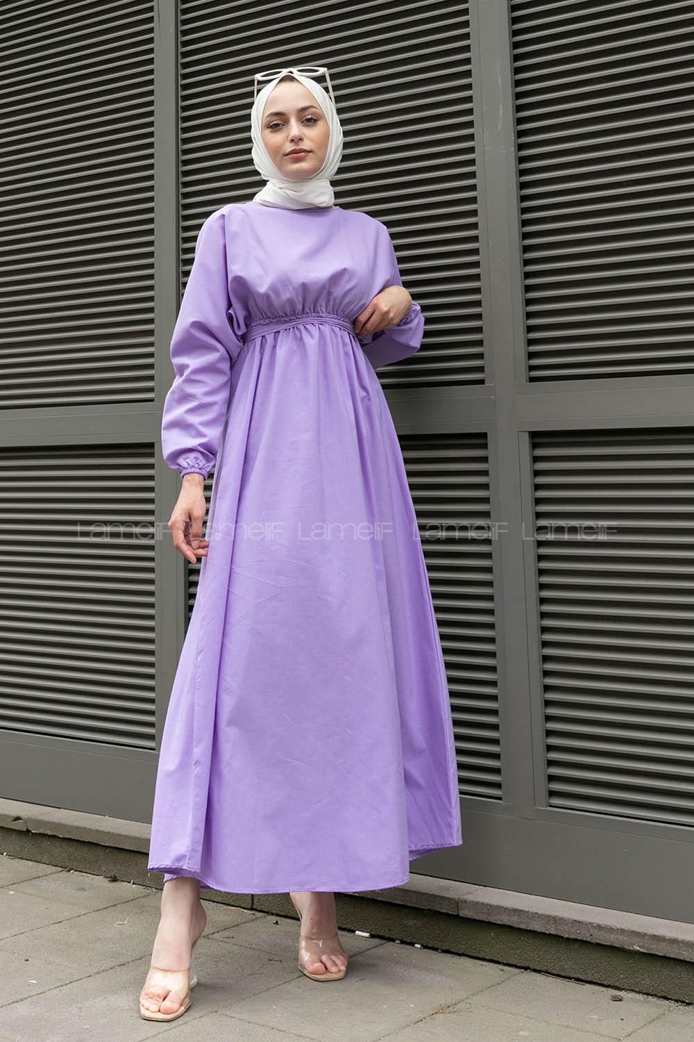 Lilac22 Medium Crew Neck Cotton Fabric Unprinted Dresess