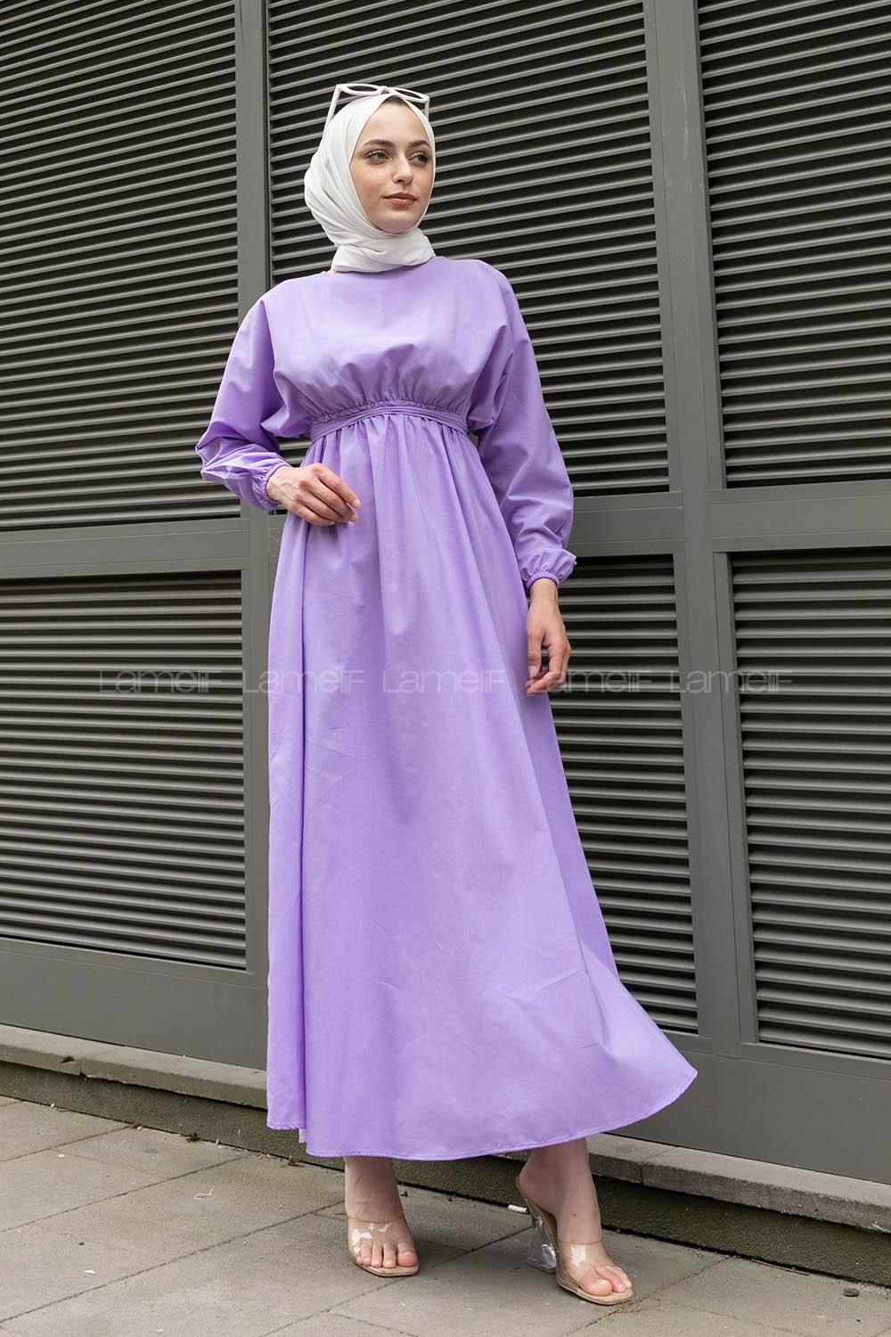 Lilac22 Medium Crew Neck Cotton Fabric Unprinted Dresess