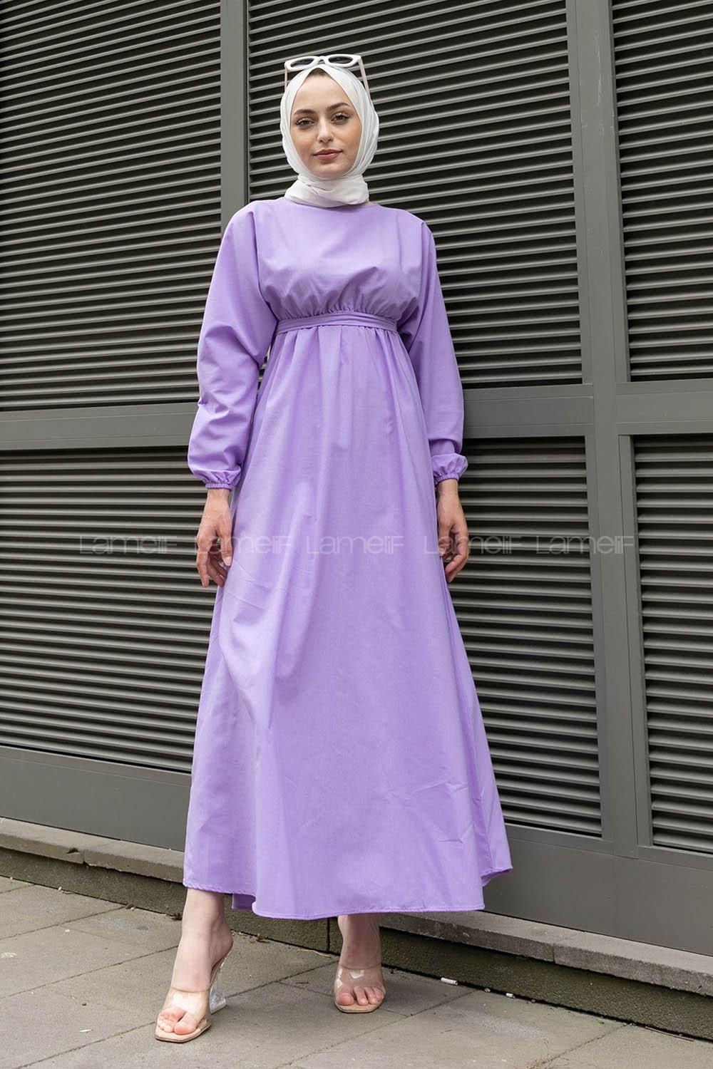 Lilac22 Medium Crew Neck Cotton Fabric Unprinted Dresess