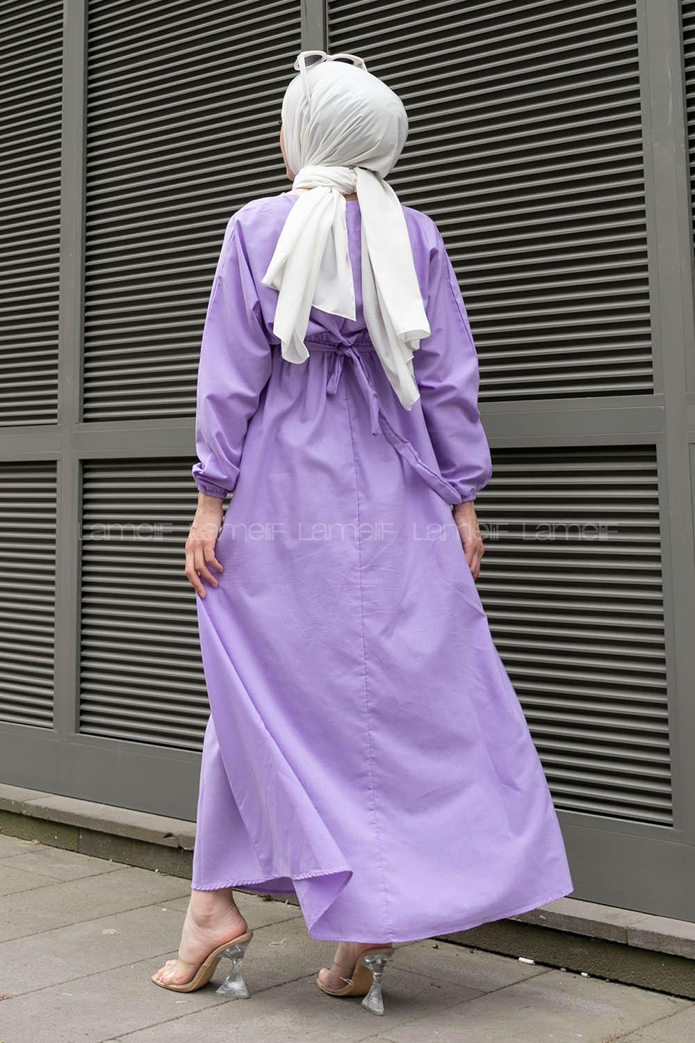 Lilac22 Medium Crew Neck Cotton Fabric Unprinted Dresess