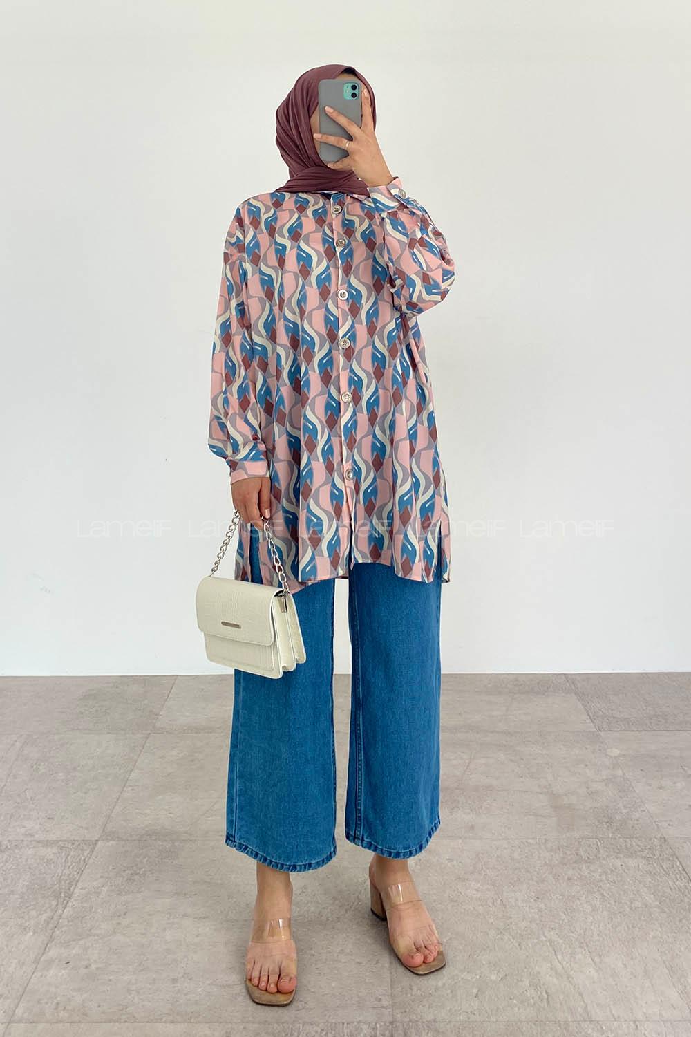 Gray Shirt Collar Long Arm Cotton Printed Shirt