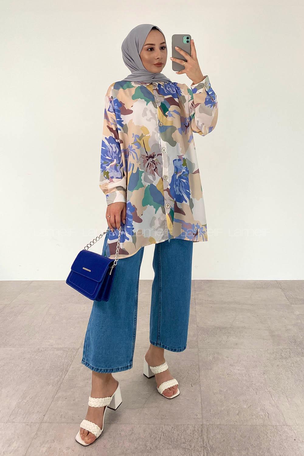 Indigo Shirt Collar Long Arm Cotton Printed Shirt