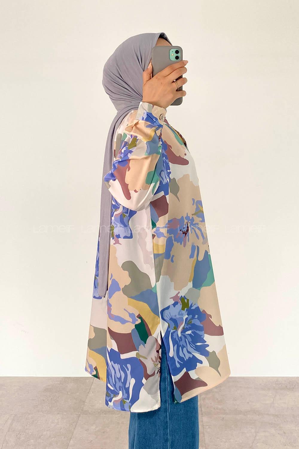 Indigo Shirt Collar Long Arm Cotton Printed Shirt