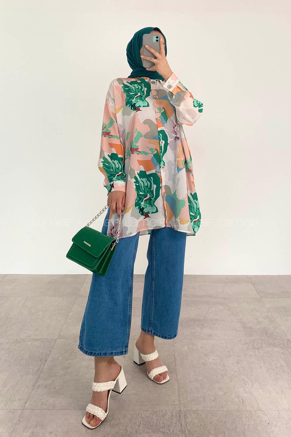 Emerald Green Shirt Collar Long Arm Cotton Printed Shirt