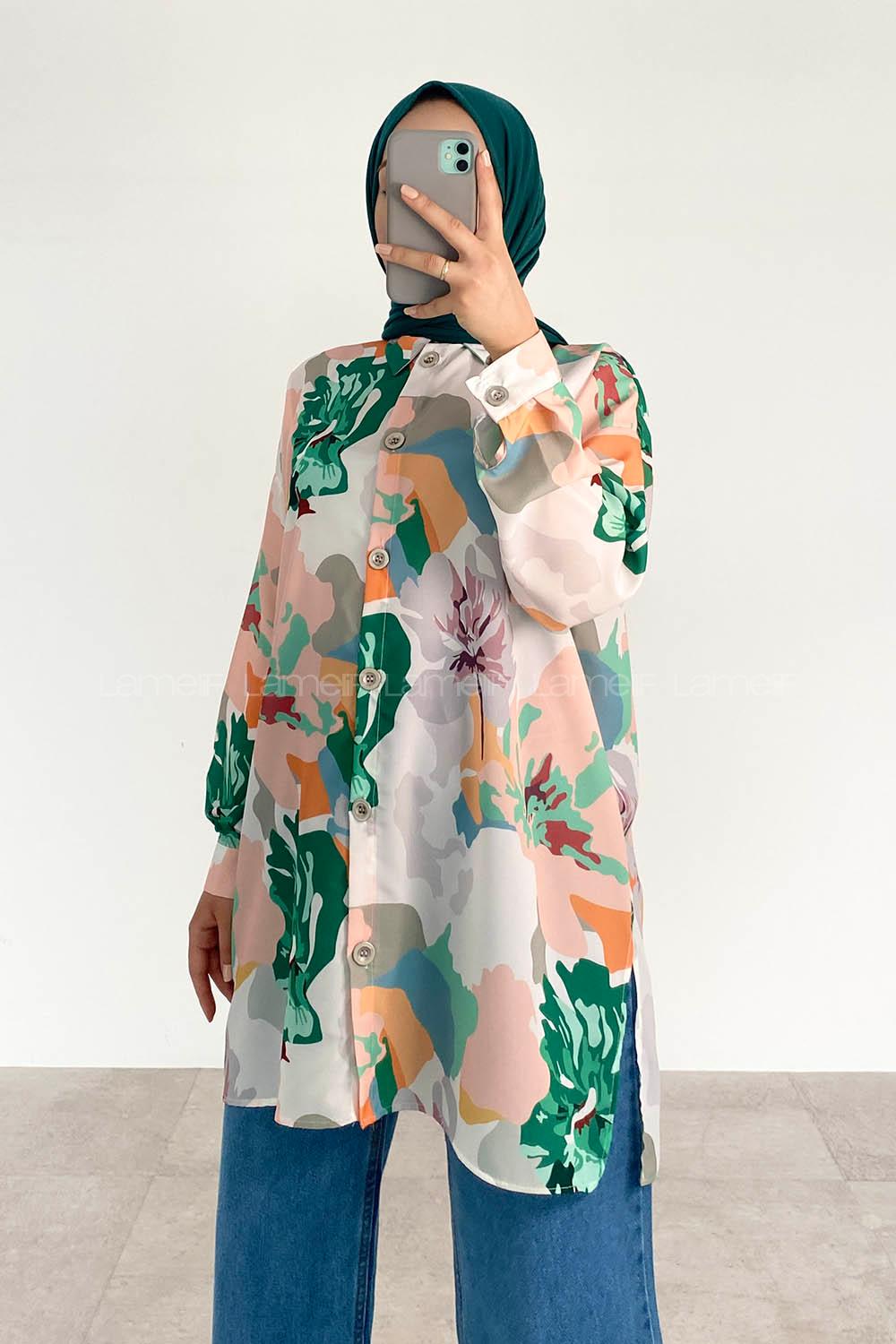 Emerald Green Shirt Collar Long Arm Cotton Printed Shirt