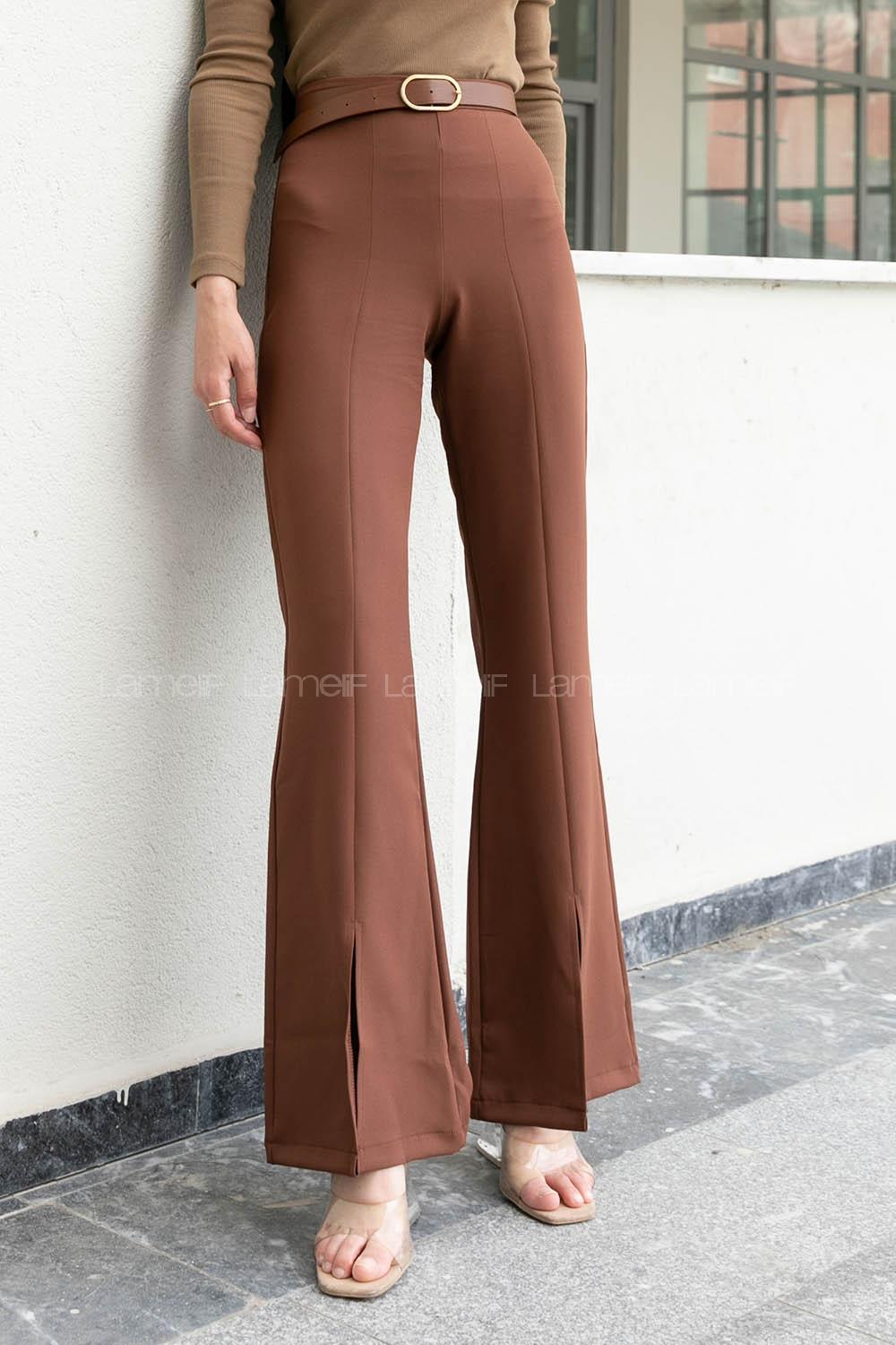 Bitter Brown Crepe Fabric High Waist Material Pants