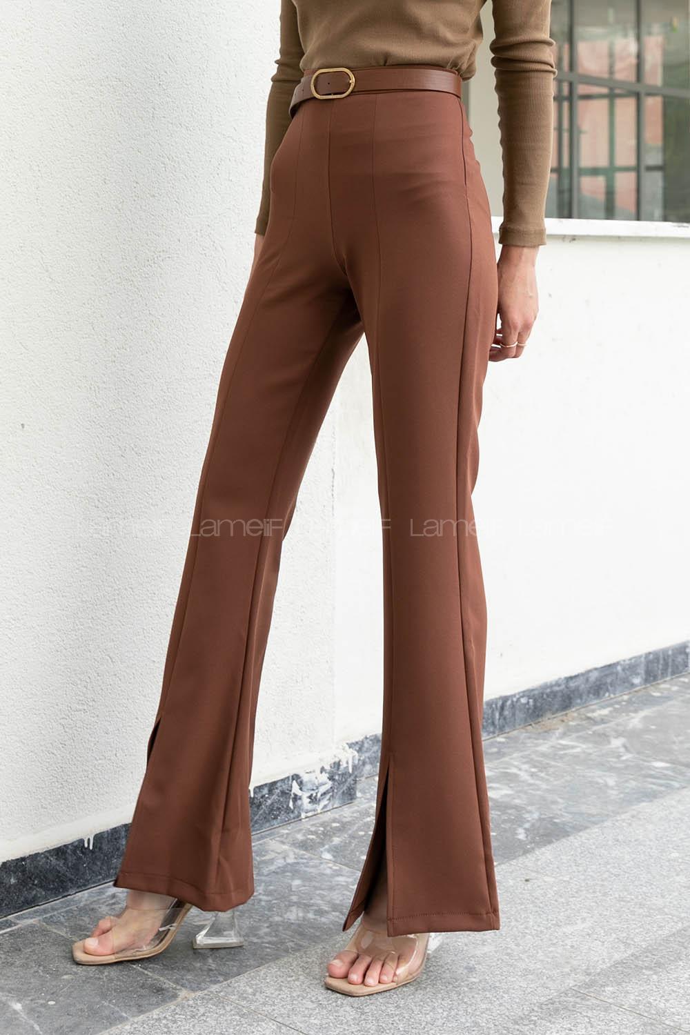 Bitter Brown Crepe Fabric High Waist Material Pants
