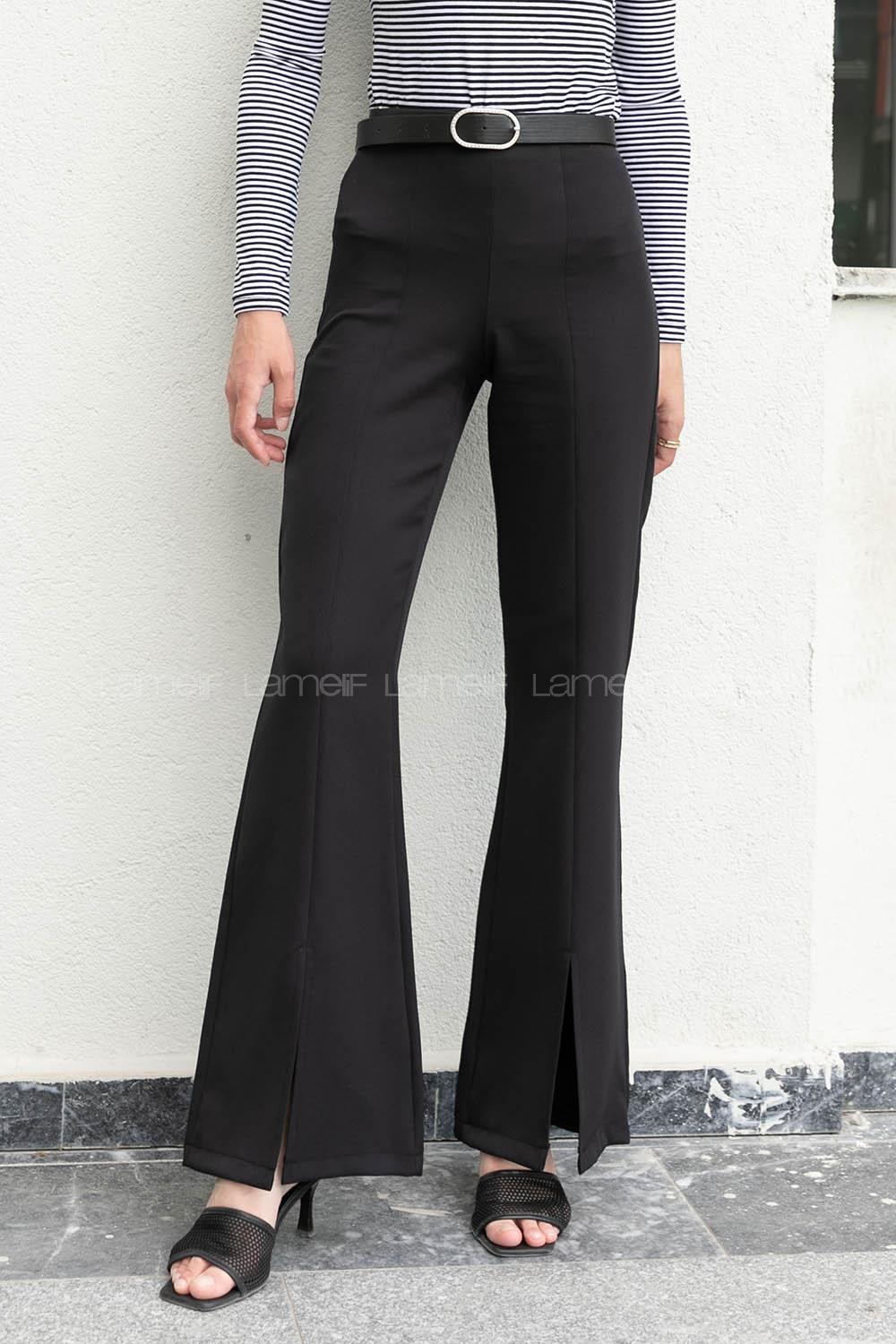 Black Crepe Fabric High Waist Material Pants