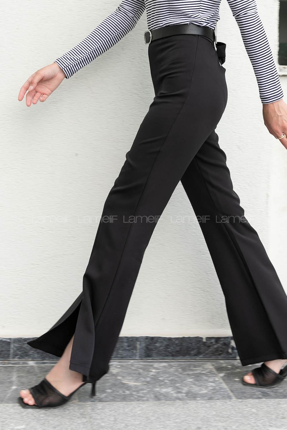 Black Crepe Fabric High Waist Material Pants