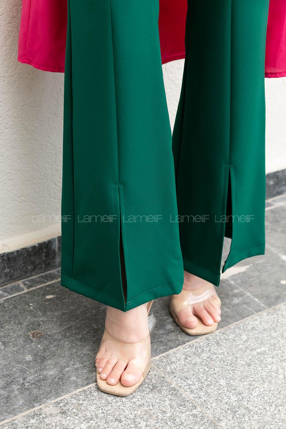Emerald Green Crepe Fabric High Waist Material Pants