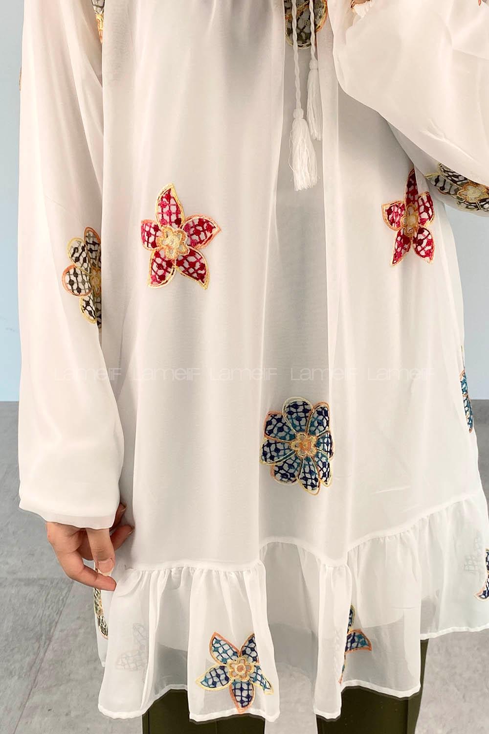 White Foulard Neck Viscose Fabric Unprinted Tunic
