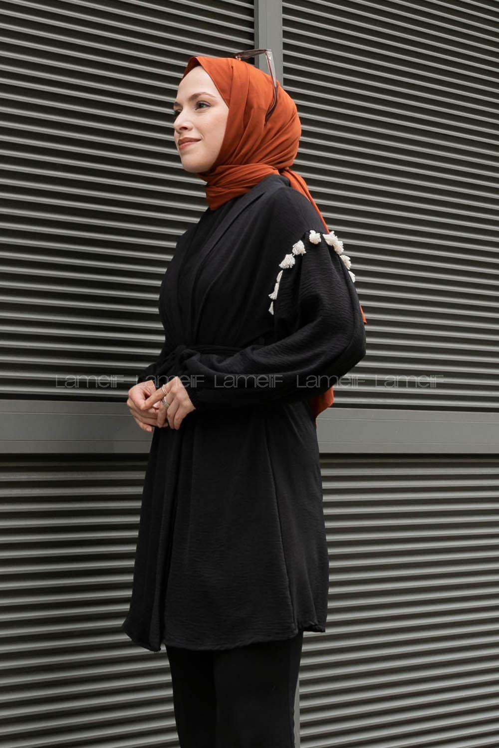 Black Balloon Sleeve Arm Belted Ayrobin Kimono