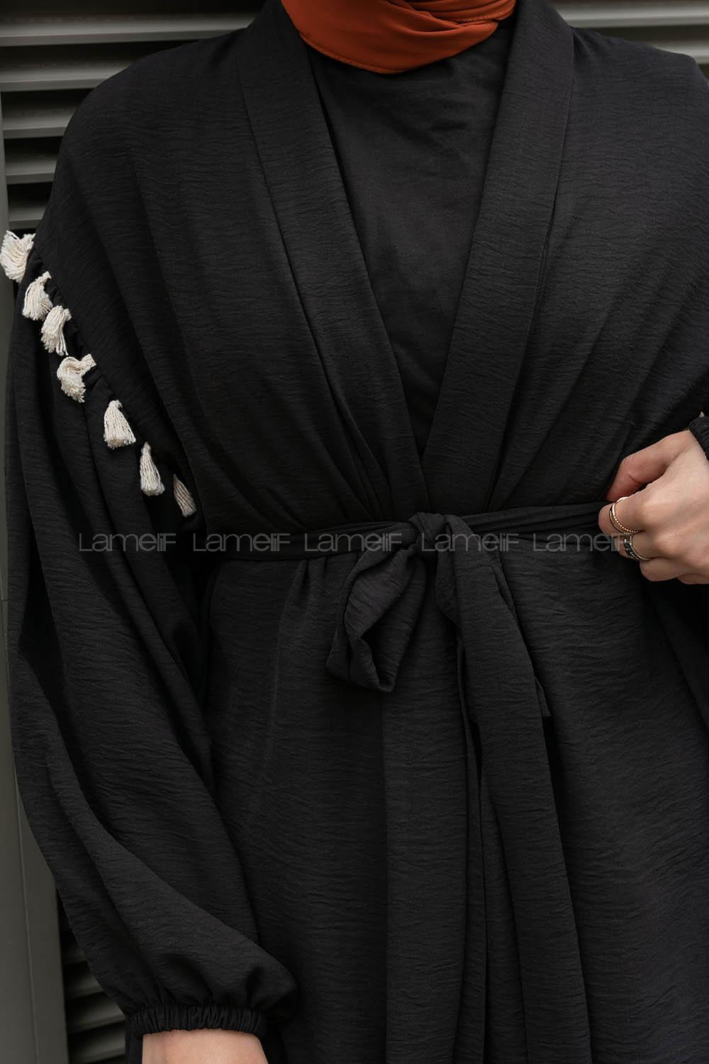 Black Balloon Sleeve Arm Belted Ayrobin Kimono