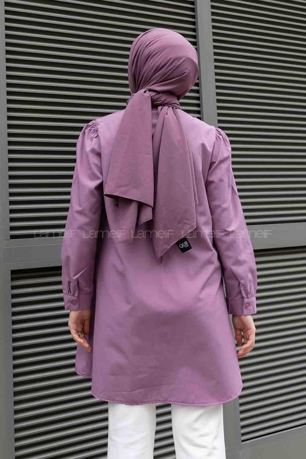 Lilac Mandarin Collar Long Arm Cotton Unprinted Shirt