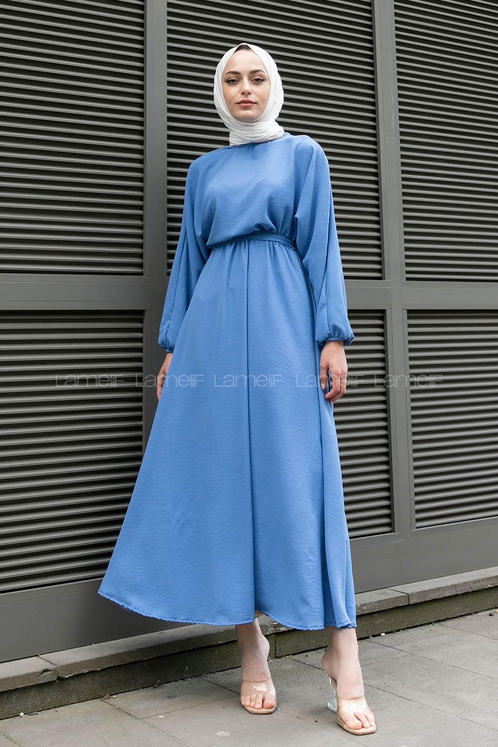 Blue Crew Neck Acrylic Unprinted Dresess