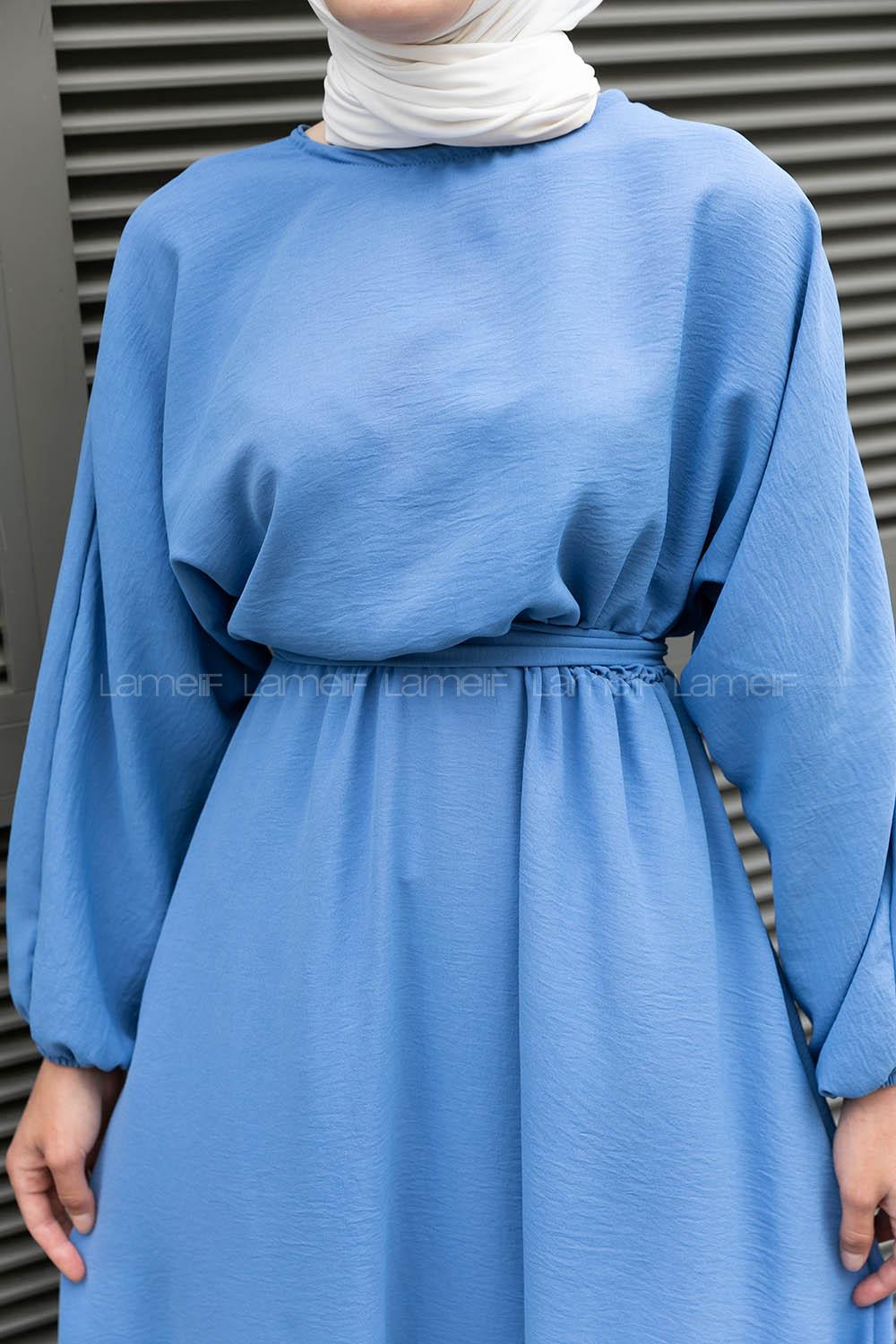 Blue Crew Neck Acrylic Unprinted Dresess