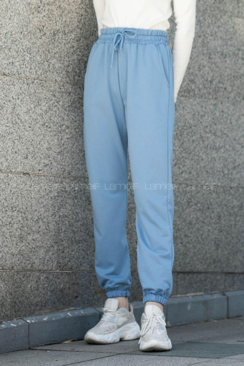 Light Blue Elastic Trousers High Waist Regular Cut Bottom Tracksuit