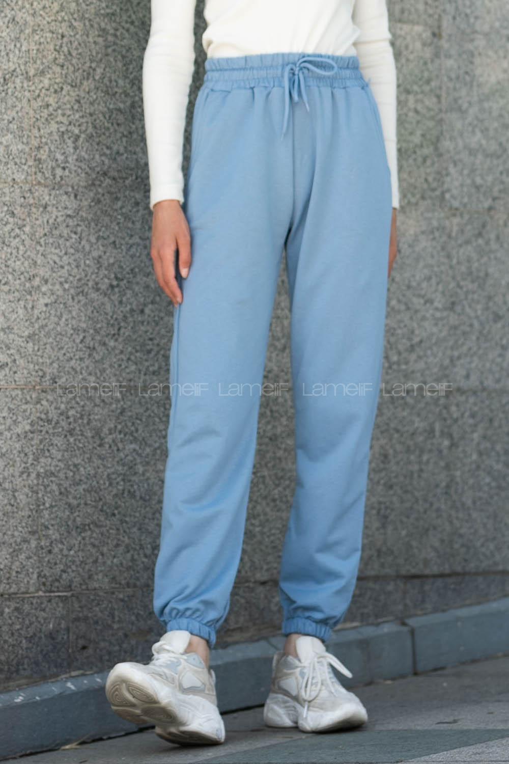 Light Blue Elastic Trousers High Waist Regular Cut Bottom Tracksuit