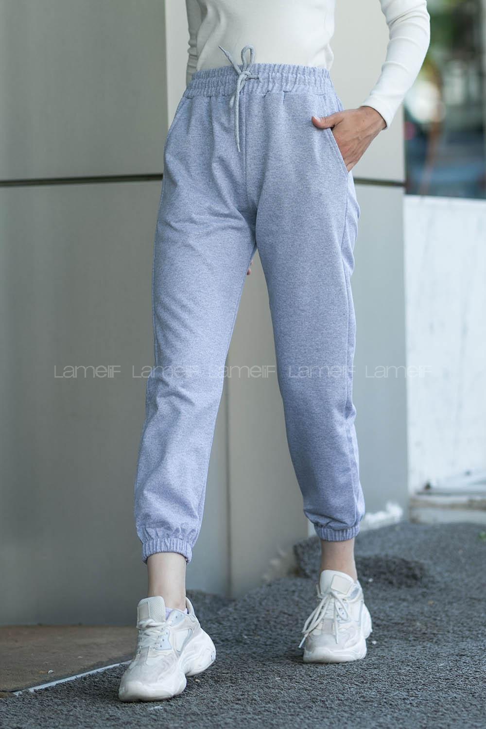 Gray Elastic Trousers High Waist Regular Cut Bottom Tracksuit