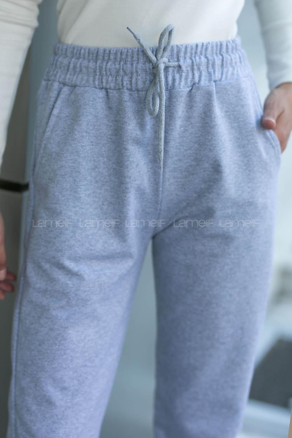 Gray Elastic Trousers High Waist Regular Cut Bottom Tracksuit