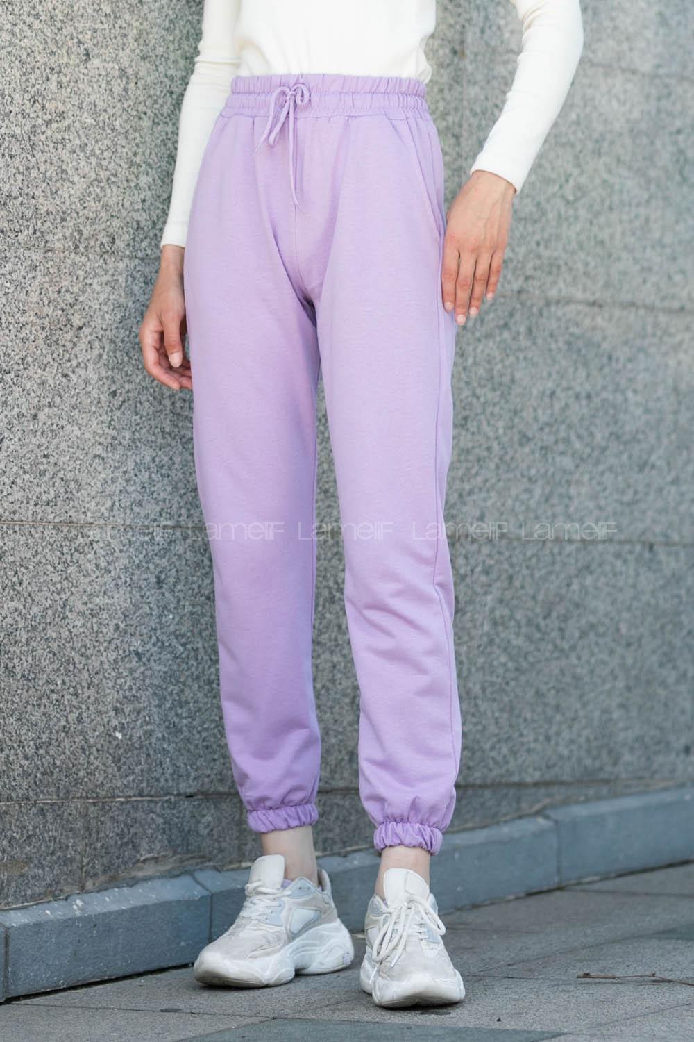 Lilac Elastic Trousers High Waist Regular Cut Bottom Tracksuit