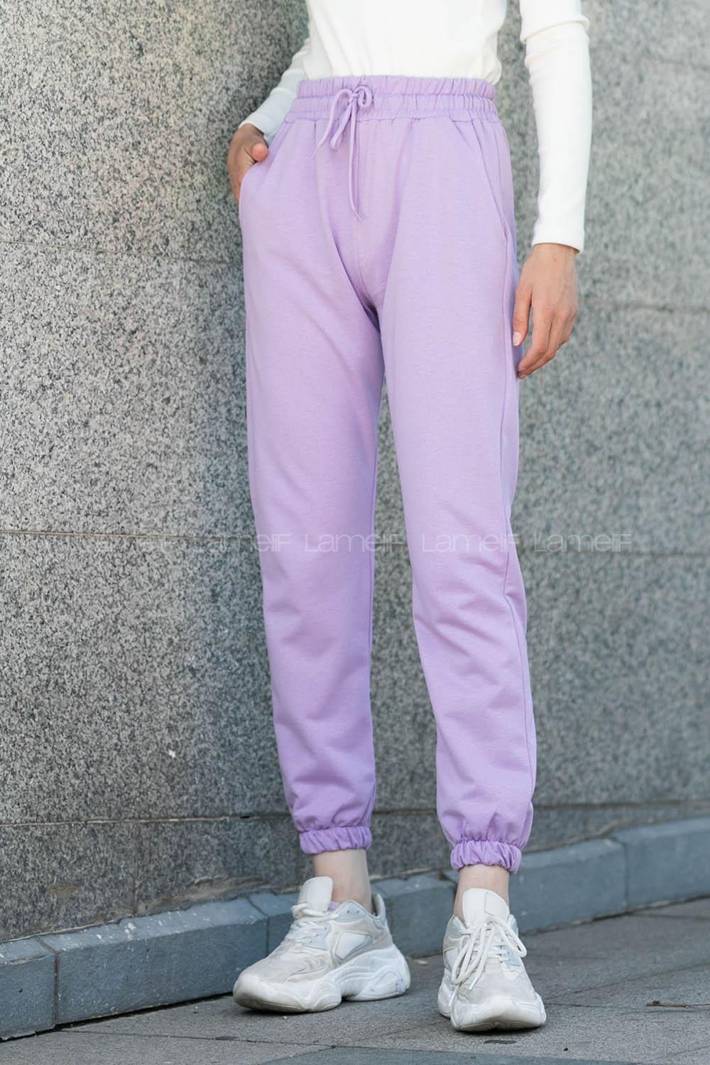Lilac Elastic Trousers High Waist Regular Cut Bottom Tracksuit