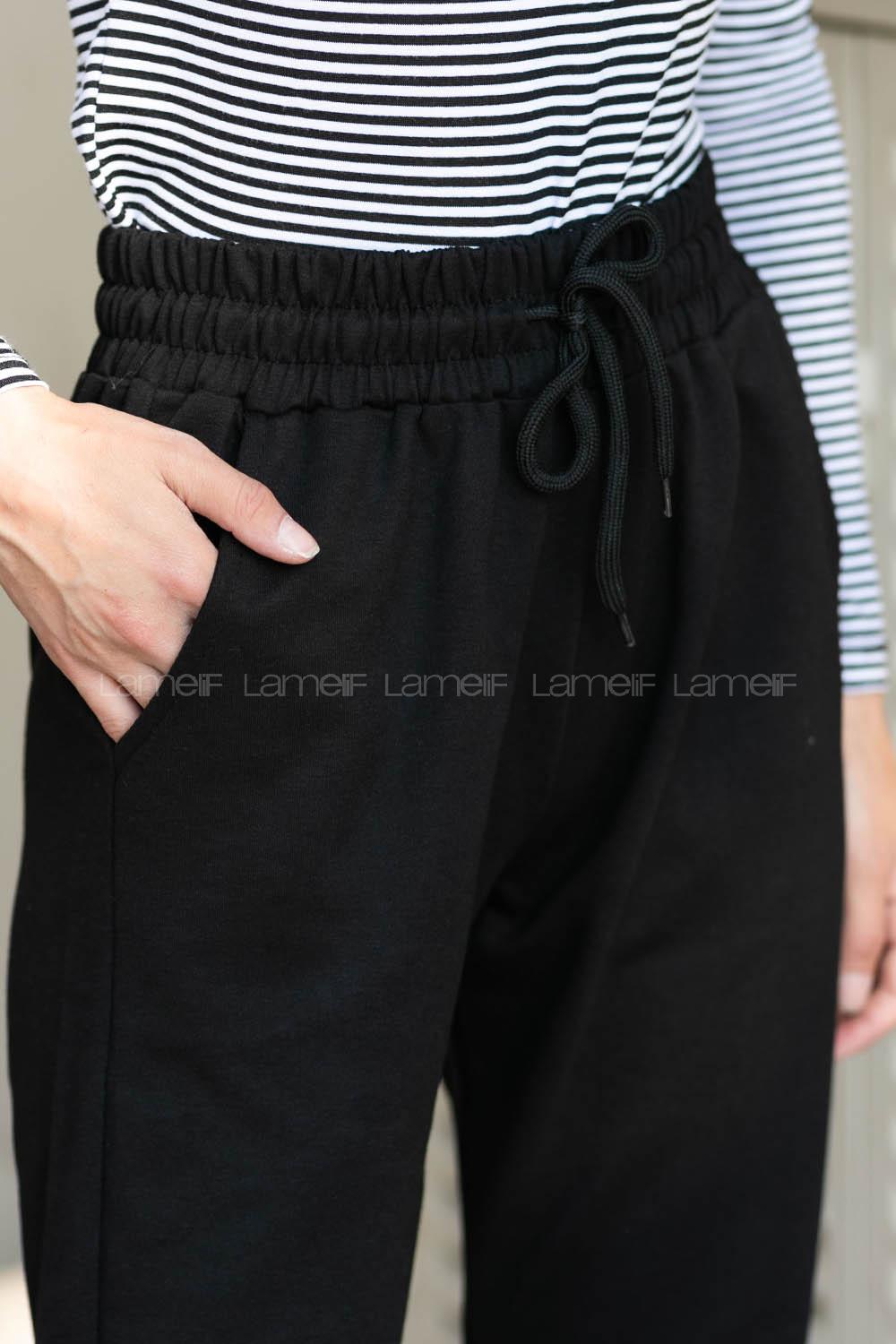 Black Elastic Trousers High Waist Regular Cut Bottom Tracksuit