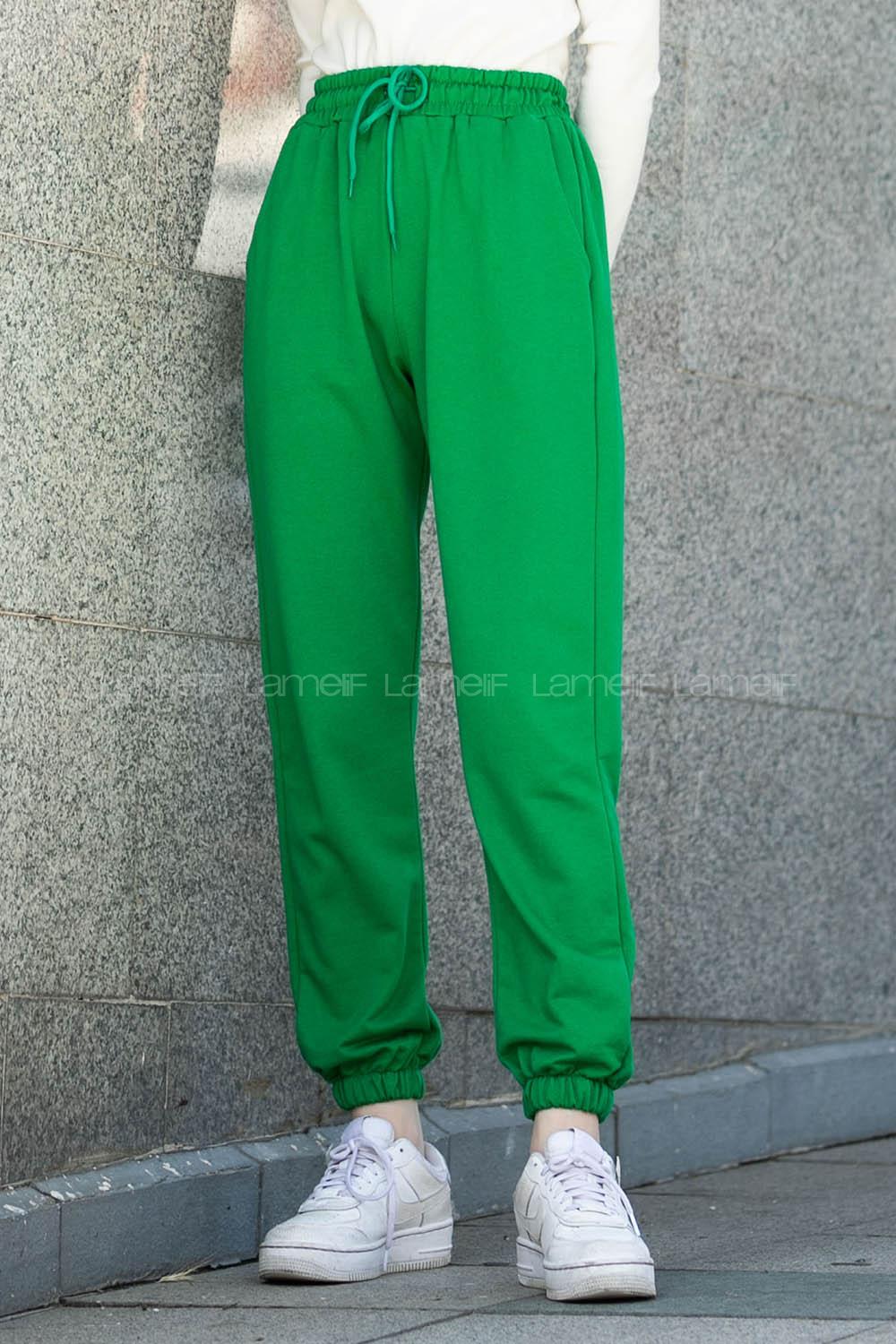 Green Elastic Trousers High Waist Regular Cut Bottom Tracksuit