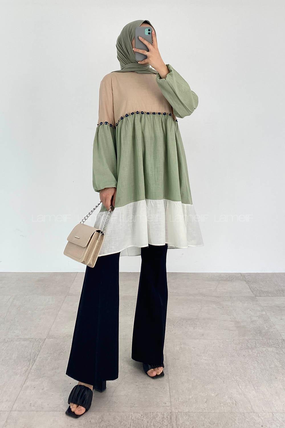 Modalamelif Parça Renklli Tunik Sütlü Kahve