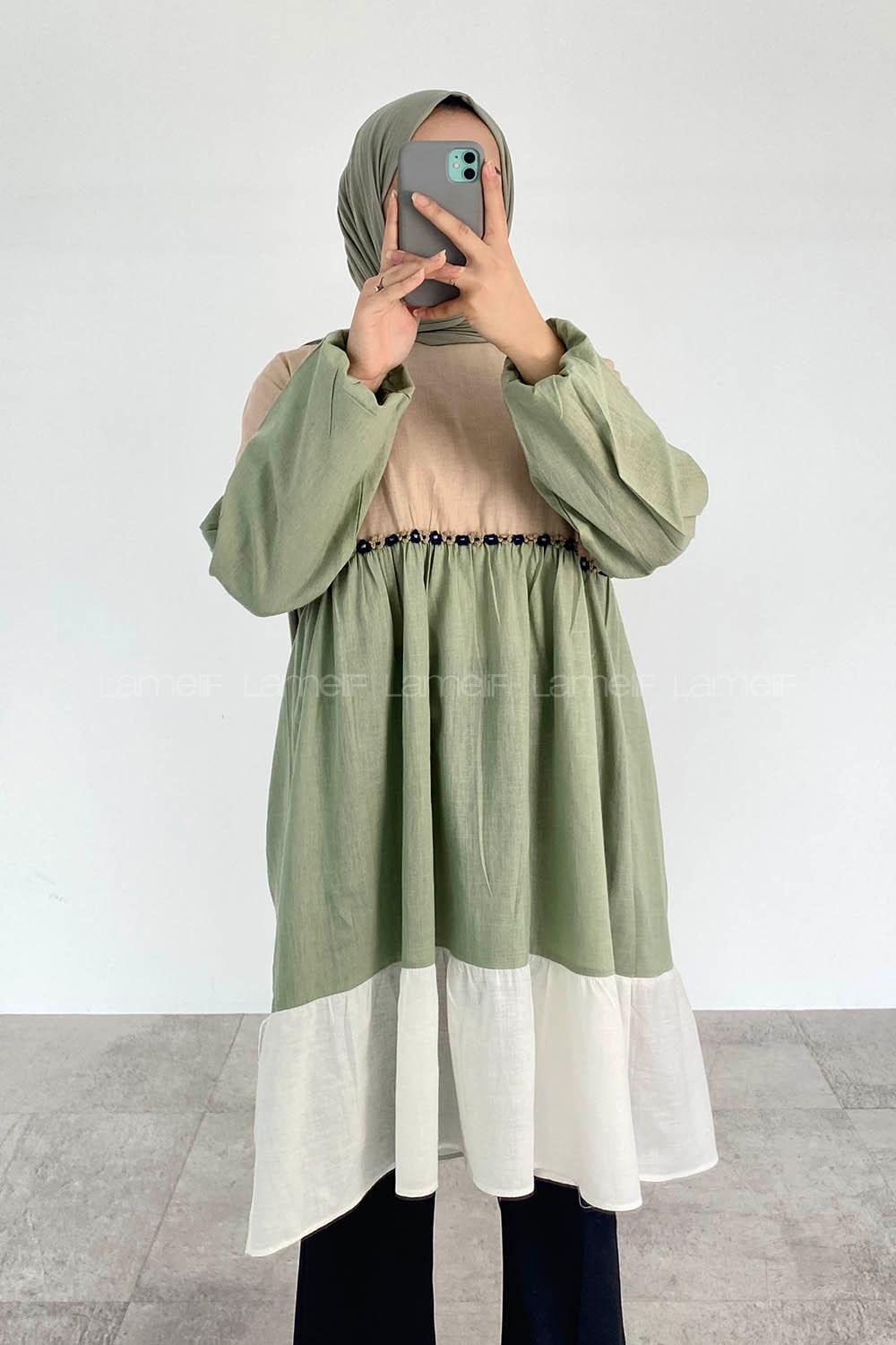 Modalamelif Parça Renklli Tunik Sütlü Kahve