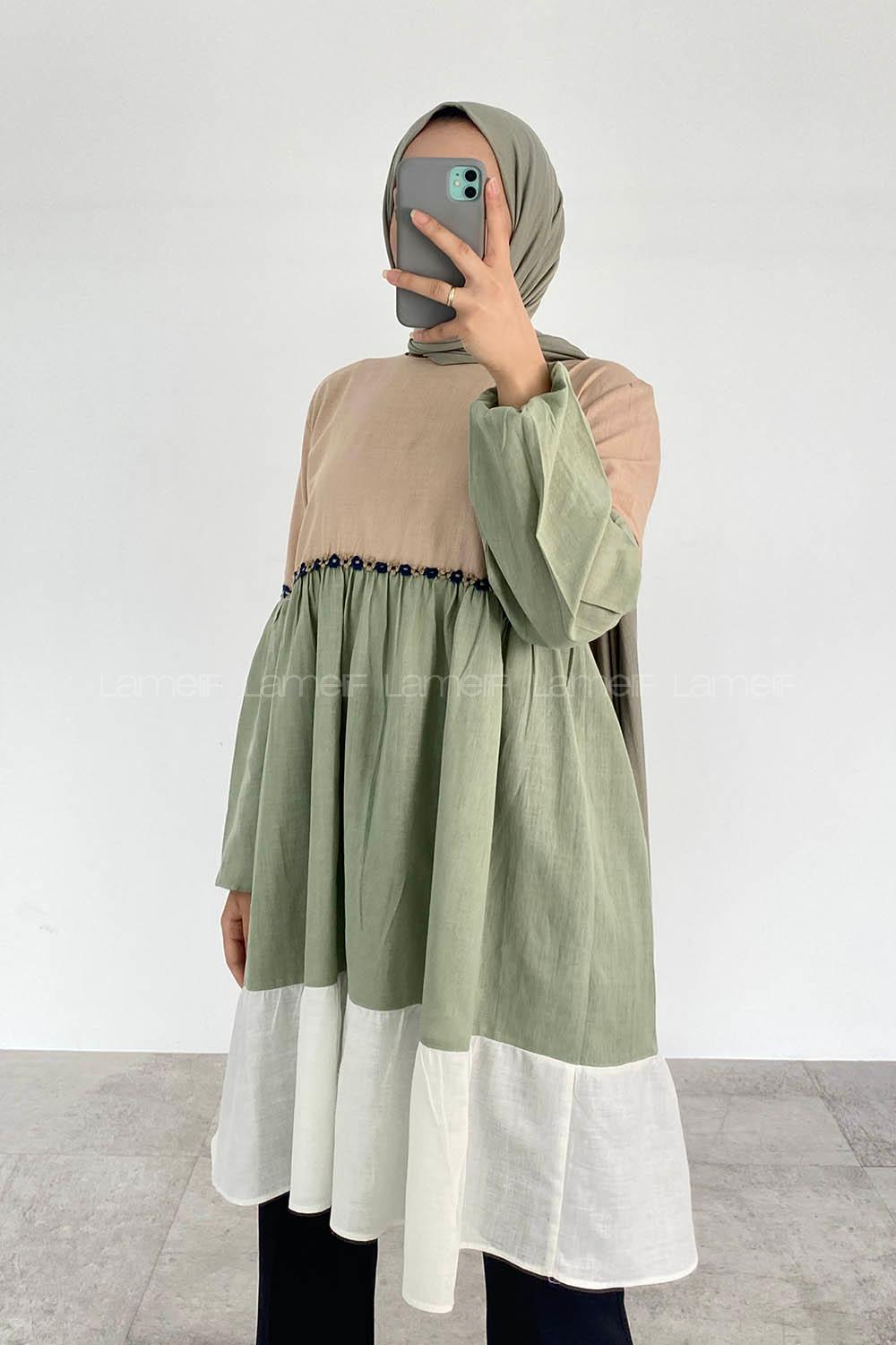 Modalamelif Parça Renklli Tunik Sütlü Kahve