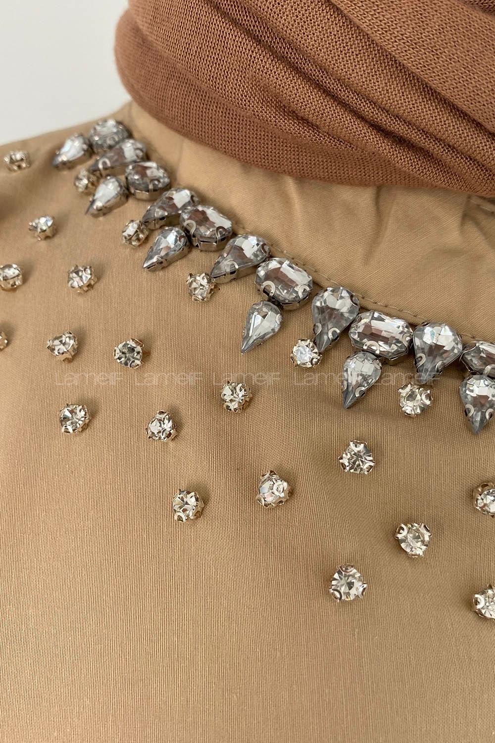 Beige Mandarin Collar Long Arm Cotton Unprinted Shirt