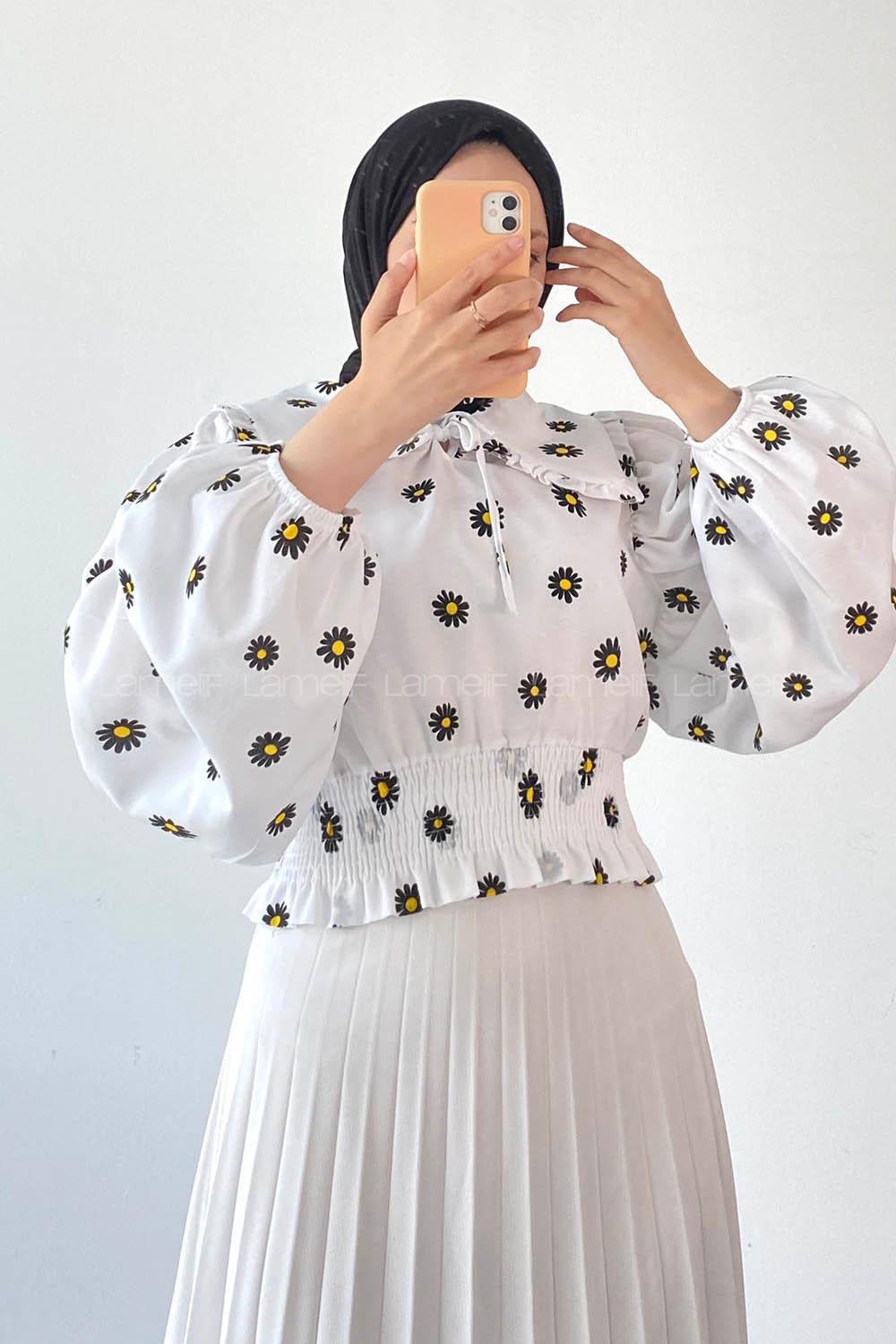 Black Crew Neck Long Arm Without Accessories Cotton Fabric Unprinted Blouse