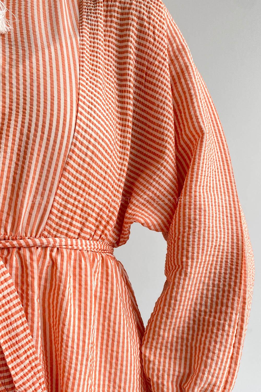 Orange Crew Neck Cotton Unprinted Dresess