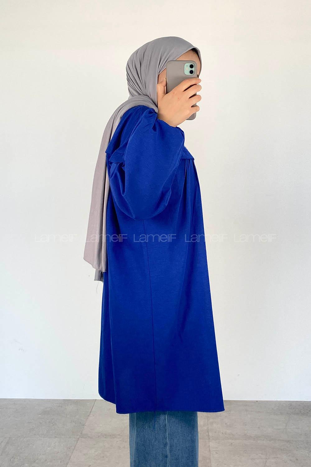 Sax Shirt Collar Long Arm Cotton Unprinted Shirt