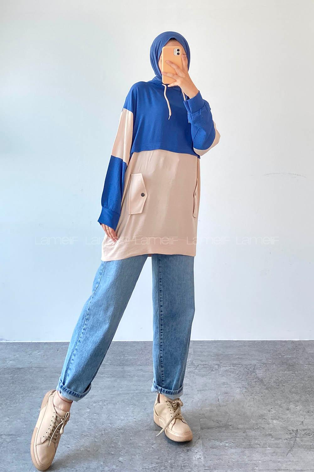 Indigo Hood Neck Ayrobin Unprinted Tunic