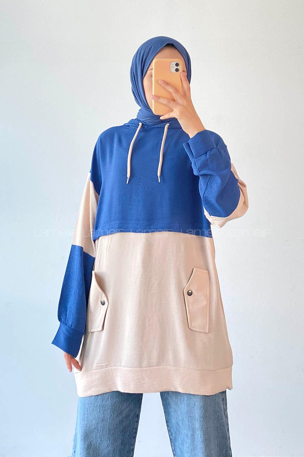 Indigo Hood Neck Ayrobin Unprinted Tunic