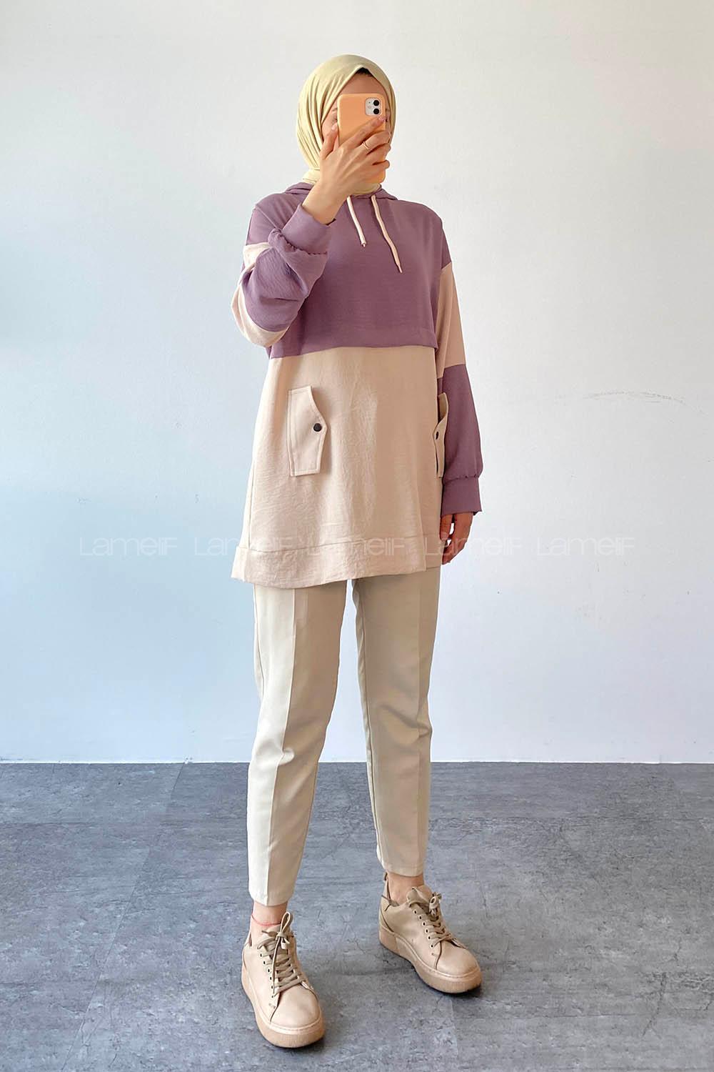 Lilac Hood Neck Ayrobin Unprinted Tunic