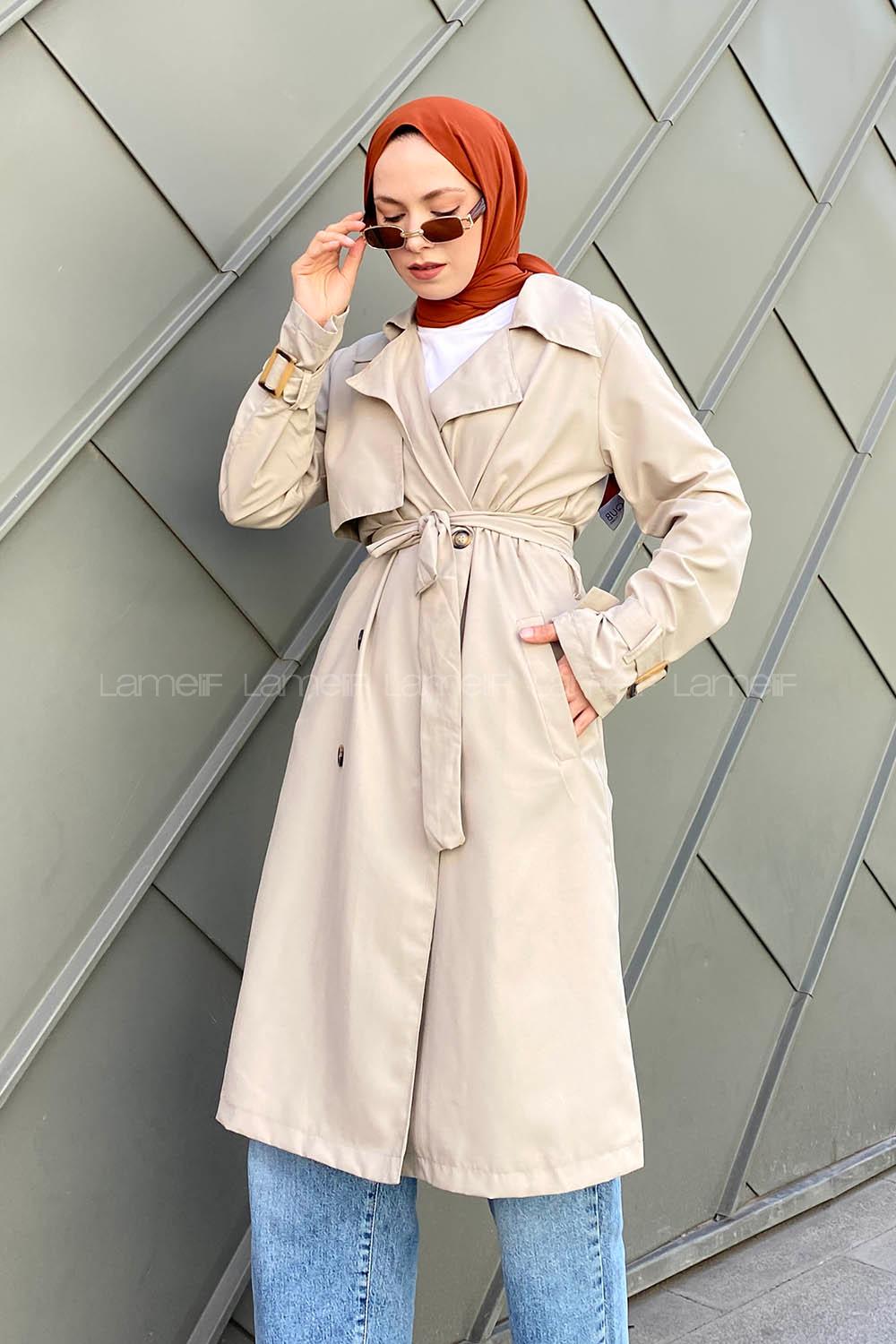 Stone Long Arm Belted Cotton Trench Coat