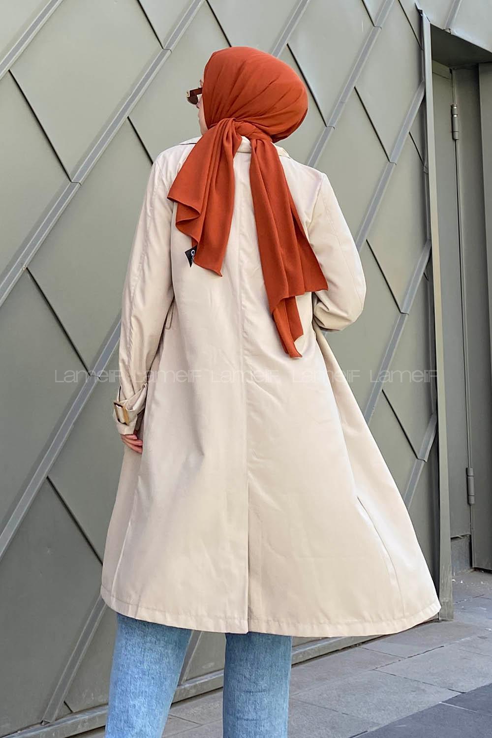 Stone Long Arm Belted Cotton Trench Coat