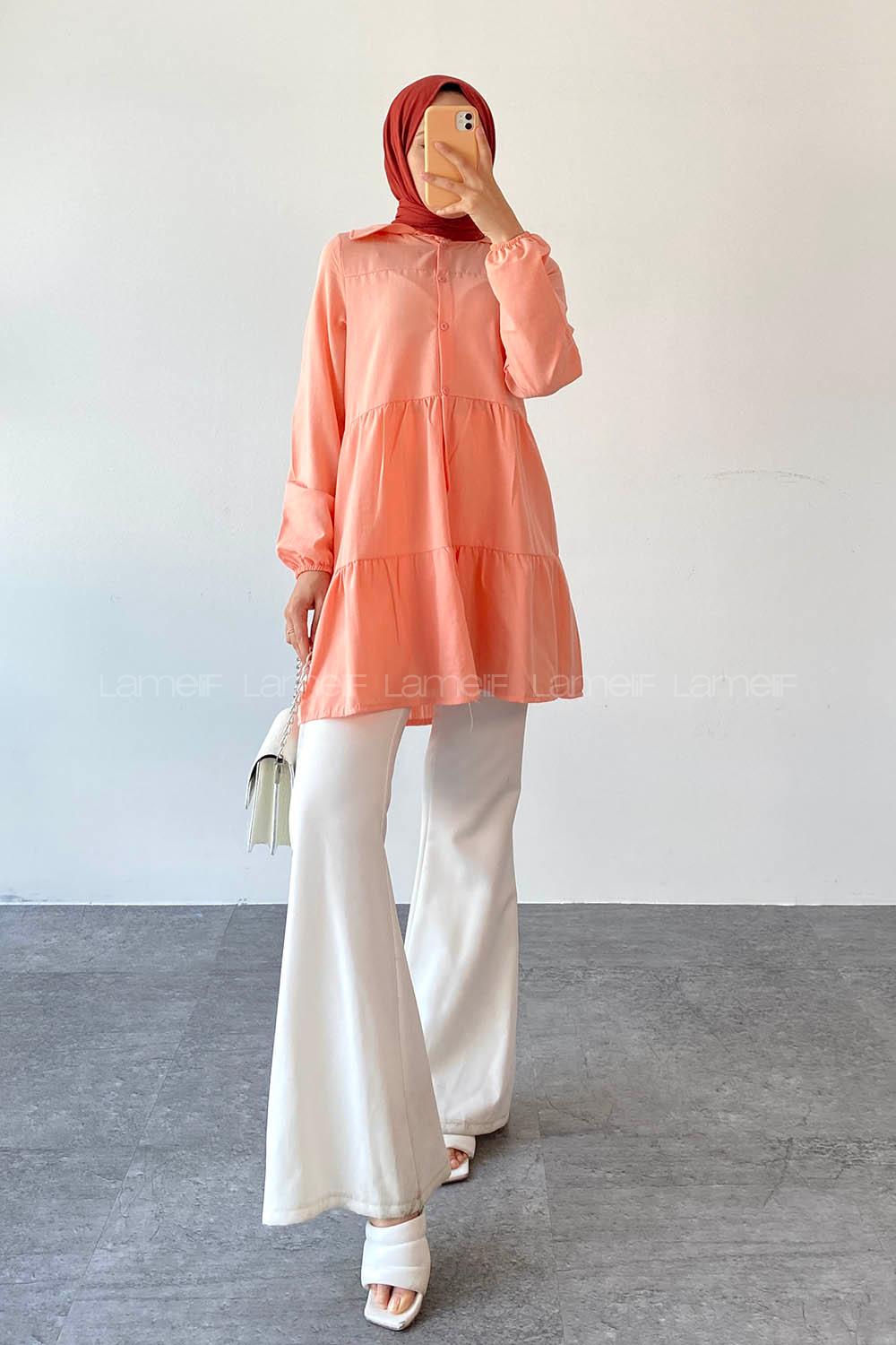 Salmon Shirt Collar Long Arm Unprinted Shirt
