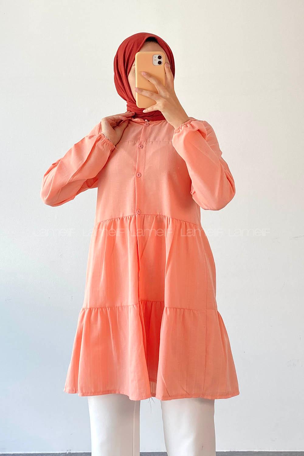 Salmon Shirt Collar Long Arm Unprinted Shirt