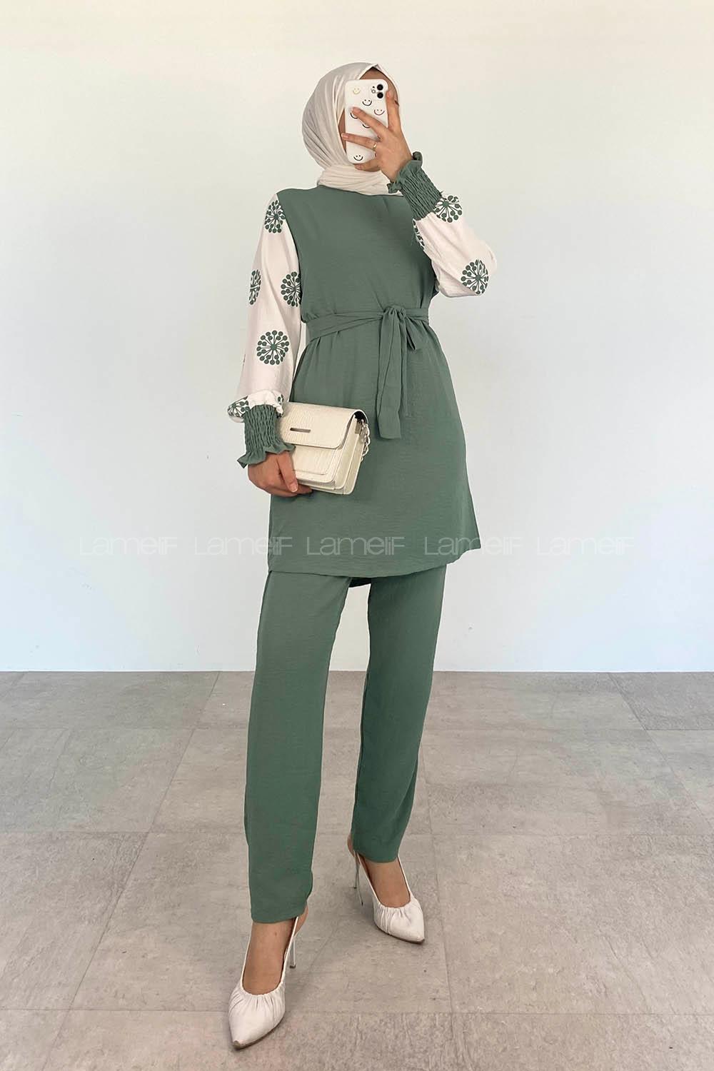 Plum Green Crew Neck Long Arm Without Accessories Ayrobin Regular Trousers Comfortable Suit