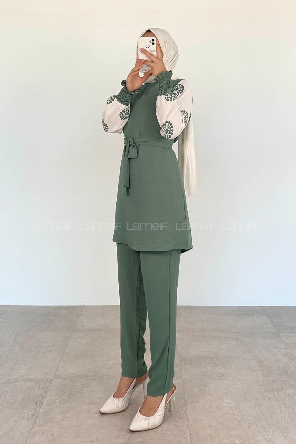 Plum Green Crew Neck Long Arm Without Accessories Ayrobin Regular Trousers Comfortable Suit