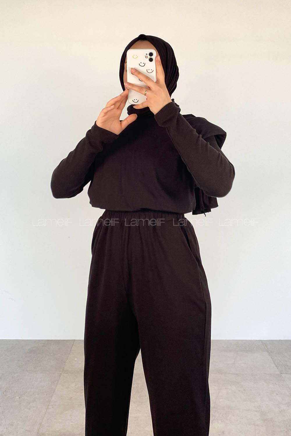 Black Crew Neck Cotton Unprinted Overalls