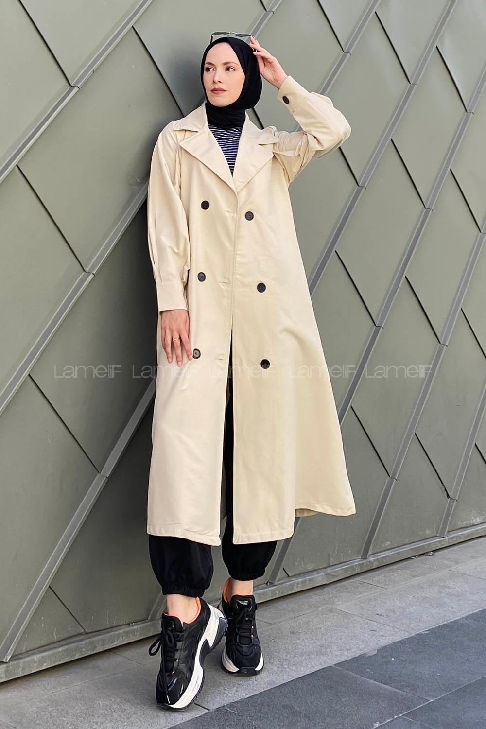 Lamelif Önü Düğmeli Mevsimlik Trençkot Taş Rengi