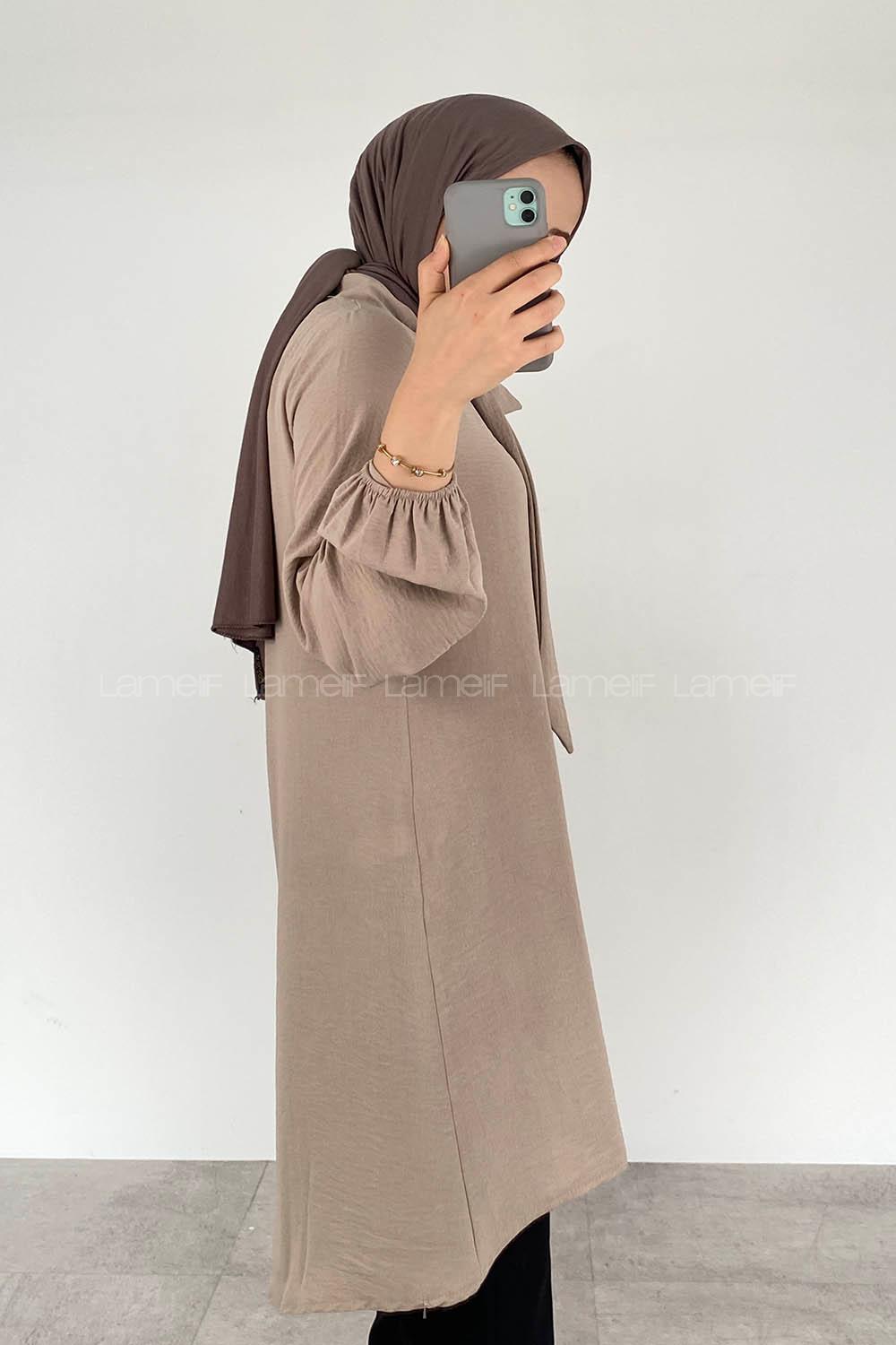 Modalamelif Yaka Bağlamalı Ayrobin Tunik Camel