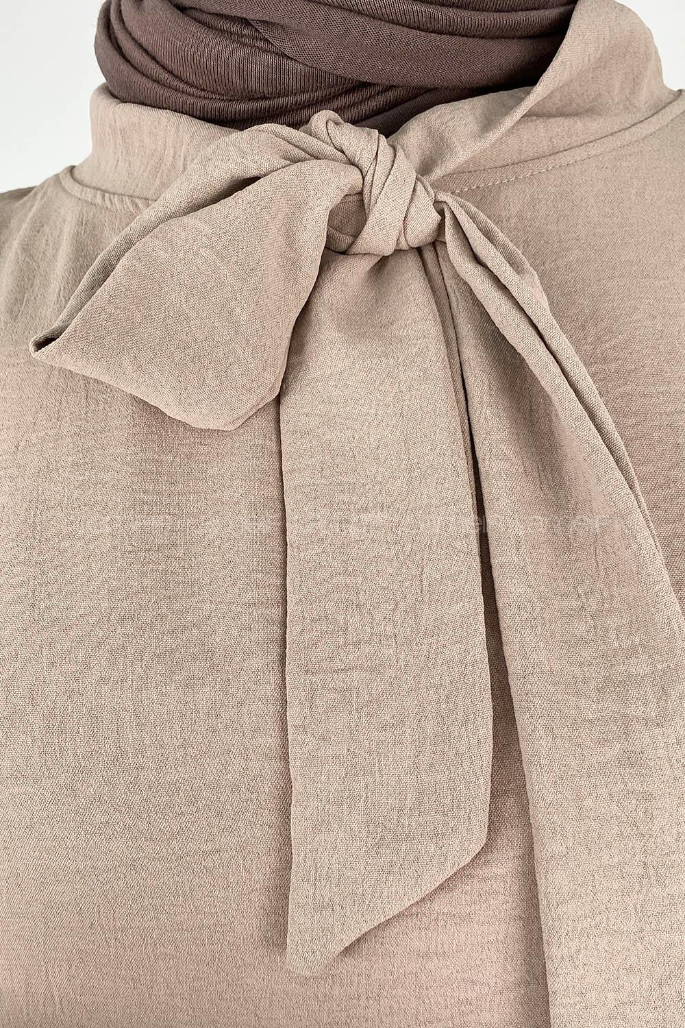 Modalamelif Yaka Bağlamalı Ayrobin Tunik Camel